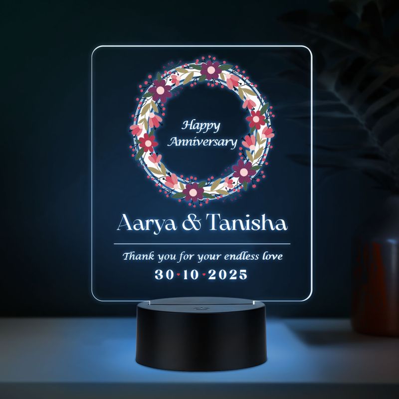 Personalized Couple Night Lamp Custom with Name & Date Bedside Table Lamp Couple Gift Anniversary, Wedding, Marriage, Valentine Day Multicolored Light (Anniversary Gift)